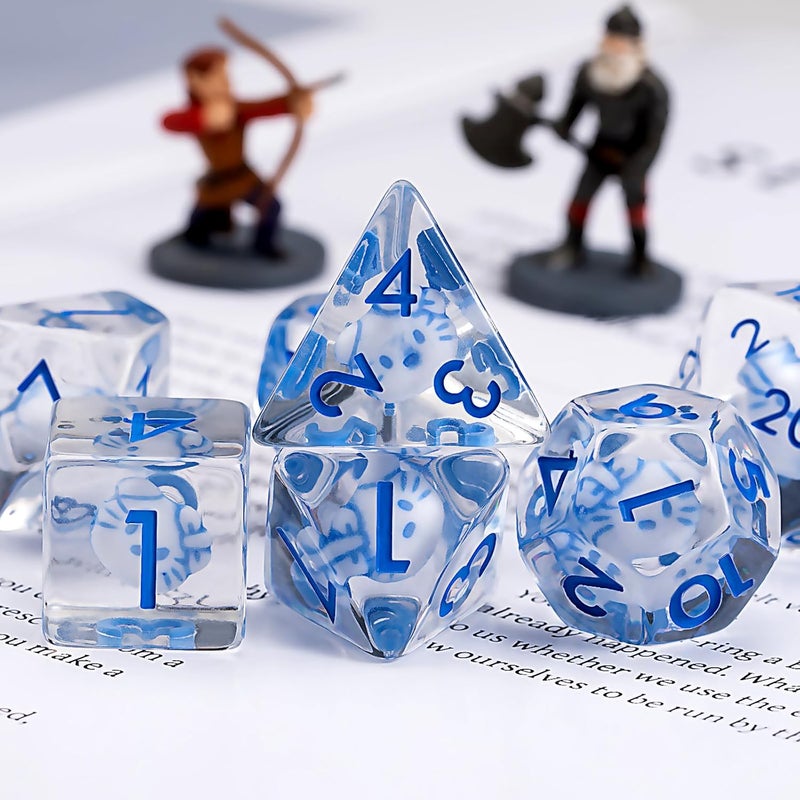 weyano Cat Resin D&D Dice Set, 7-Piece DND Polyhedral Dice (D4, D6, D8, D10, D12, D20, D%) Dungeons and Dragons Dice Set - Image 3
